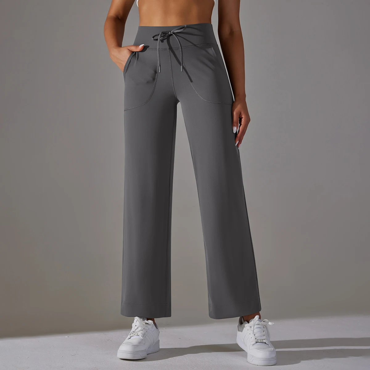 Mallas de mujer, pantalones acampanados de pierna ancha con bolsillos, pantalones deportivos con cordón, mallas de Yoga acampanadas de cintura alta, Fitness, correr, Jogg