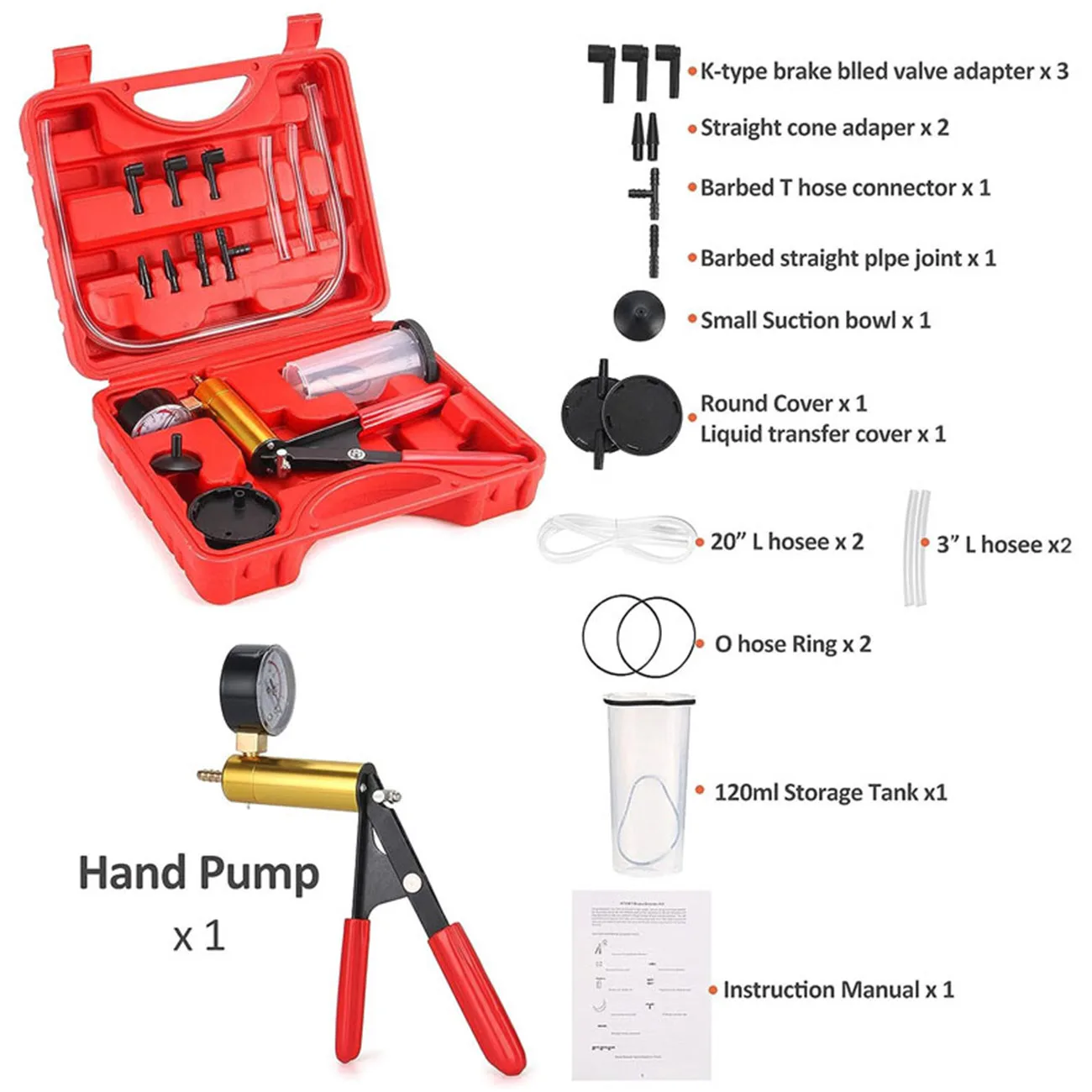 Bomba de presión de vacío Manual 2 en 1, Kit de drenaje de líquido de frenos, probador de bomba de pistola de vacío, manómetro de vacío de aluminio duradero portátil