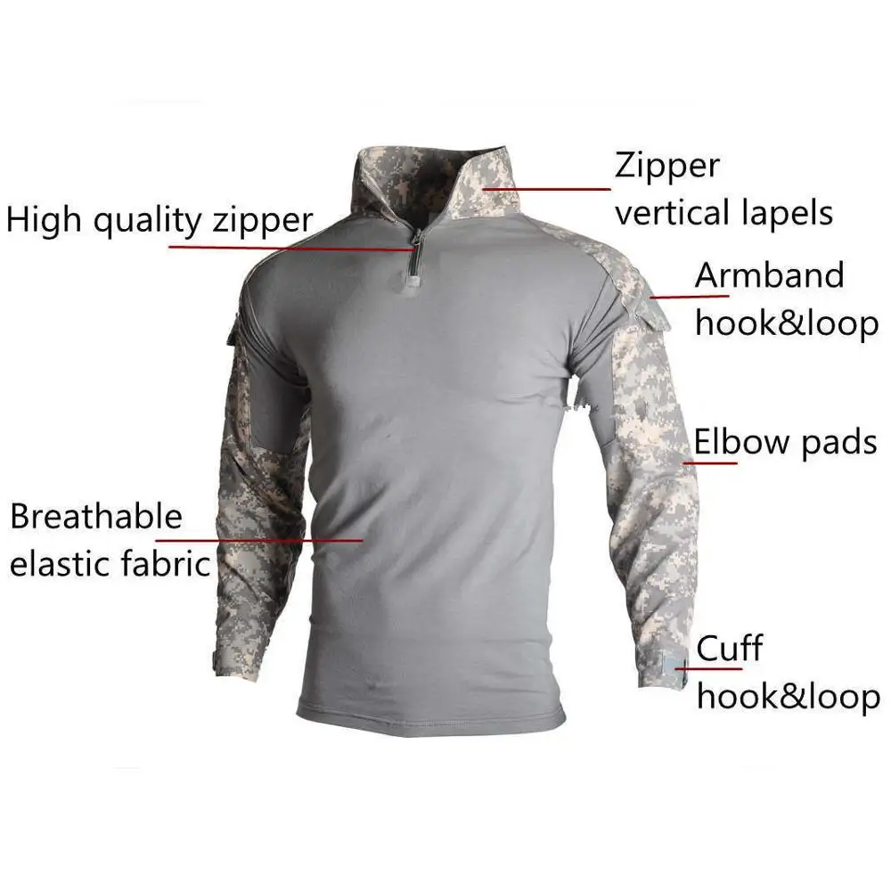 Camisa táctica del ejército con almohadilla para hombre, camisa de combate militar, Camisa larga de caza, ropa de camuflaje, camisetas de Paintball, 8XL