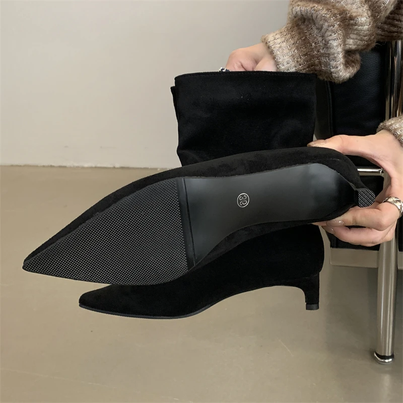 Otoño Invierno Vintage puntiagudos botines De Mujer diseñador fino Zapatos De tacón bajo Botas cortas modernas Zapatos De Mujer