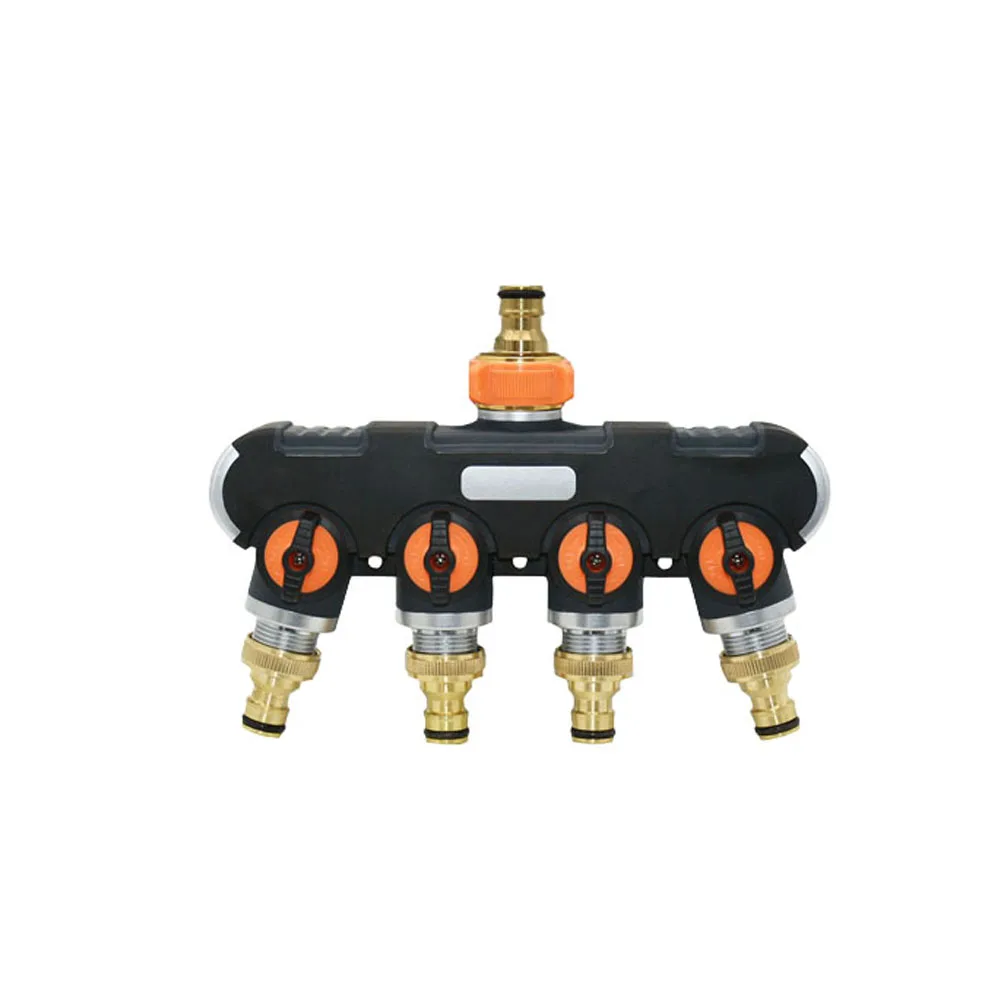 Divisor de manguera de jardín de latón de 3/4 pulgadas y 4 vías, grifo de jardín, distribuidor de conector de riego tipo Y para grifo exterior
