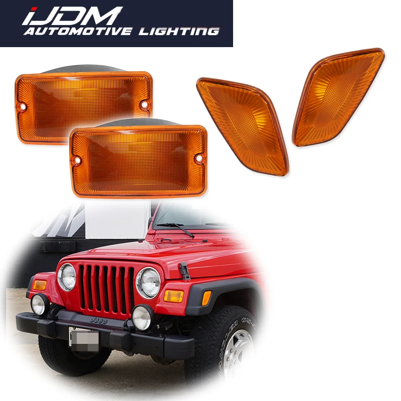 Para Jeep Wrangler TJ 1997-2006, luz de señal de giro de parachoques delantero de coche y cubierta de luz de marcador lateral de guardabarros delantero, carcasas sin bombilla/enchufe