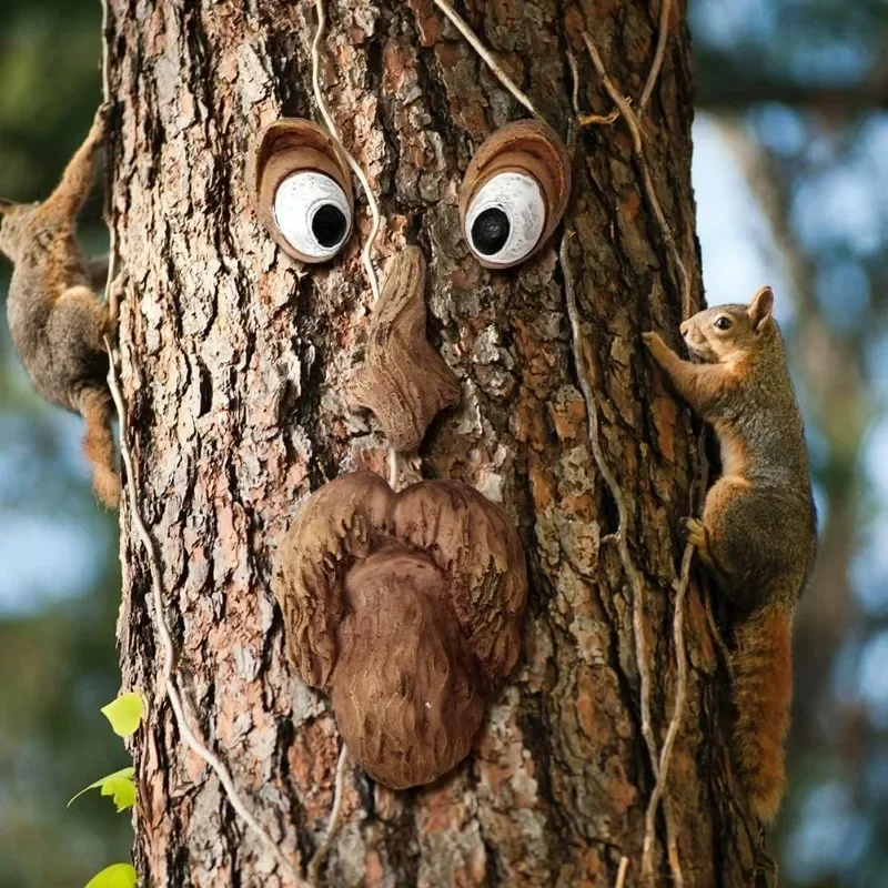 Estatuas de cara de árbol al aire libre, abrazador de árbol de anciano, corteza, decoración de cara de fantasma, arte divertido para patio, decoración de árbol, accesorios creativos para jardín al aire libre