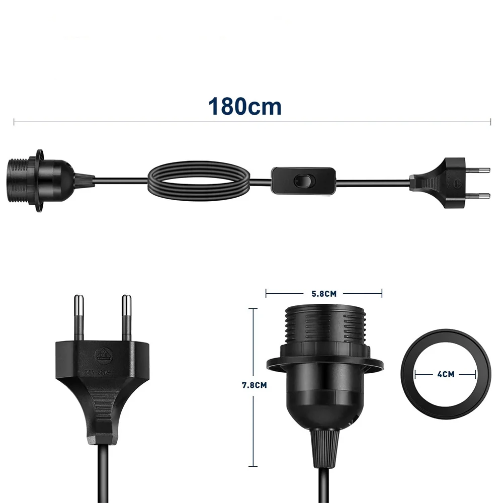 Soporte de Base de lámpara de 1,8 M, Cable de alimentación E26 E27, colgante para UE/EE. UU., adaptador de Cable de enchufe de accesorio de iluminación LED con Cable de interruptor