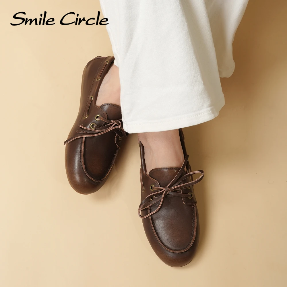 Zapatos náuticos de cuero genuino para mujer, zapatos planos, estilo mocasín clásico para mayor comodidad
