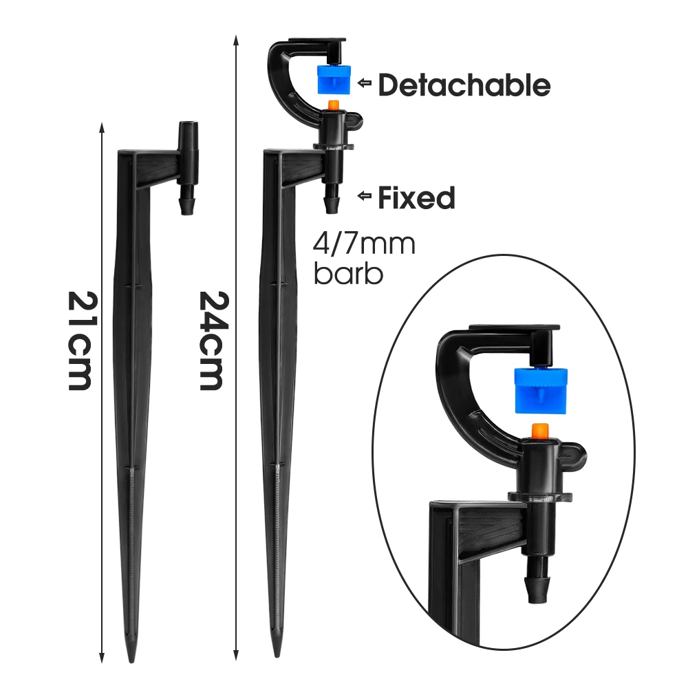 Nuevo Paquete de 5 microsistema de riego refractivo de 180 grados, rociador con boquilla, suministros de riego de estaca de 21cm para mangueras, invernadero de jardín