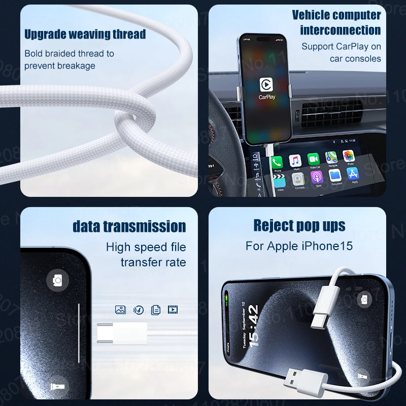 Cable USB de carga rápida tipo C, Cable de conexión CarPlay de 35W exclusivo para Apple iPhone 17 Air 16 15 Pro Max 15 Plus