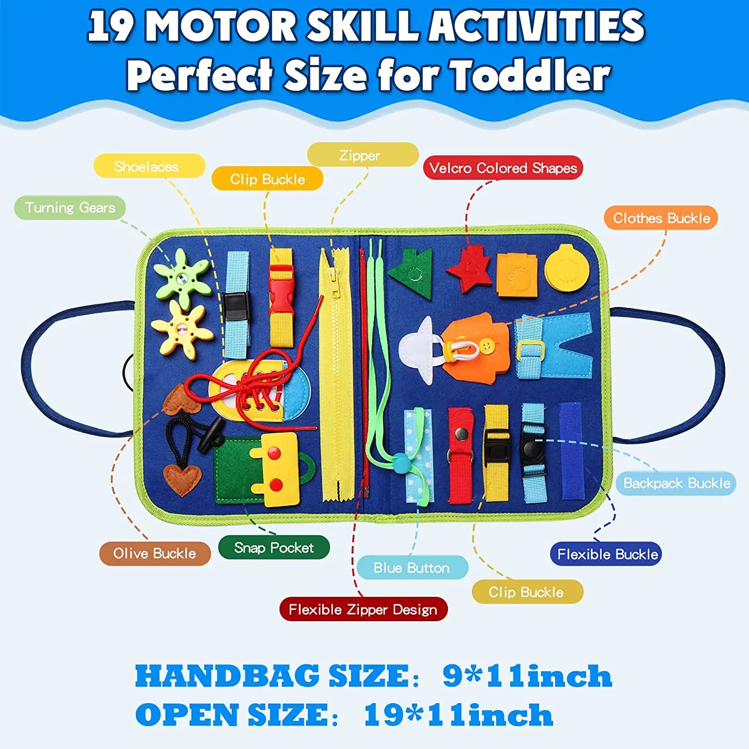 Juguetes Montessori, tablero ocupado, tablero de desarrollo de actividades sensoriales para niños pequeños para habilidades motoras, juguetes educativos de actividades de viaje