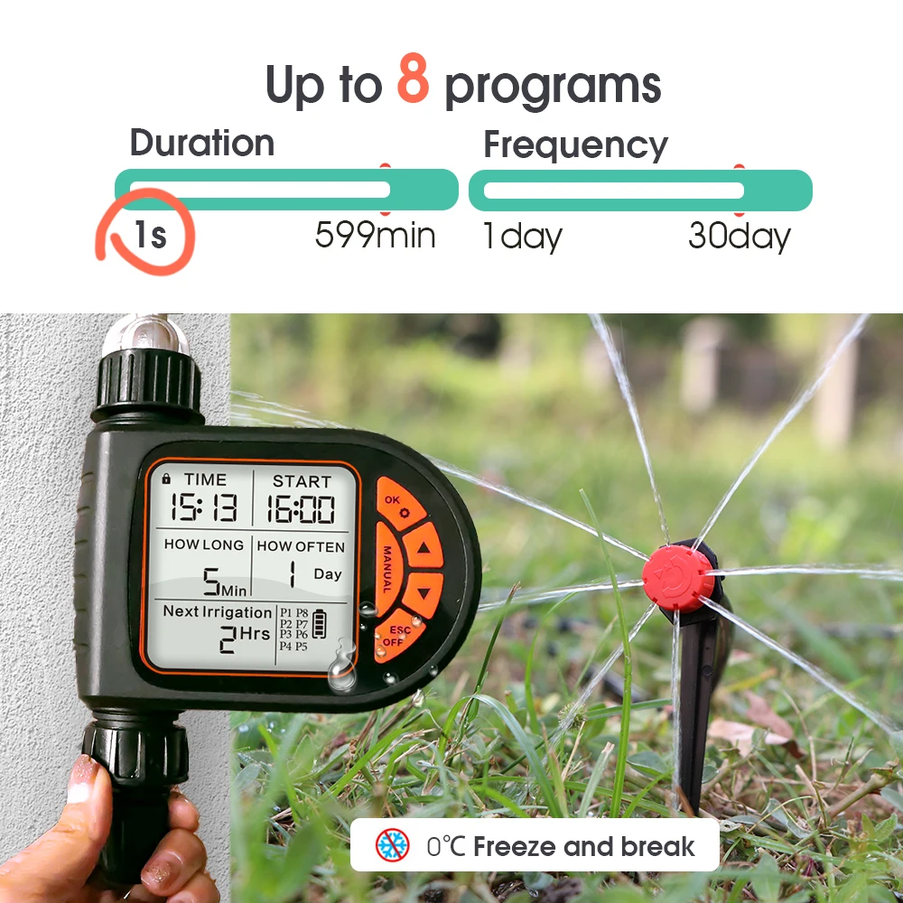 Kit de riego por goteo con temporizador y Sensor de lluvia inteligente para jardín de 5-50M para plantas al aire libre, sistema de riego automático con gotero ajustable de 1/4"