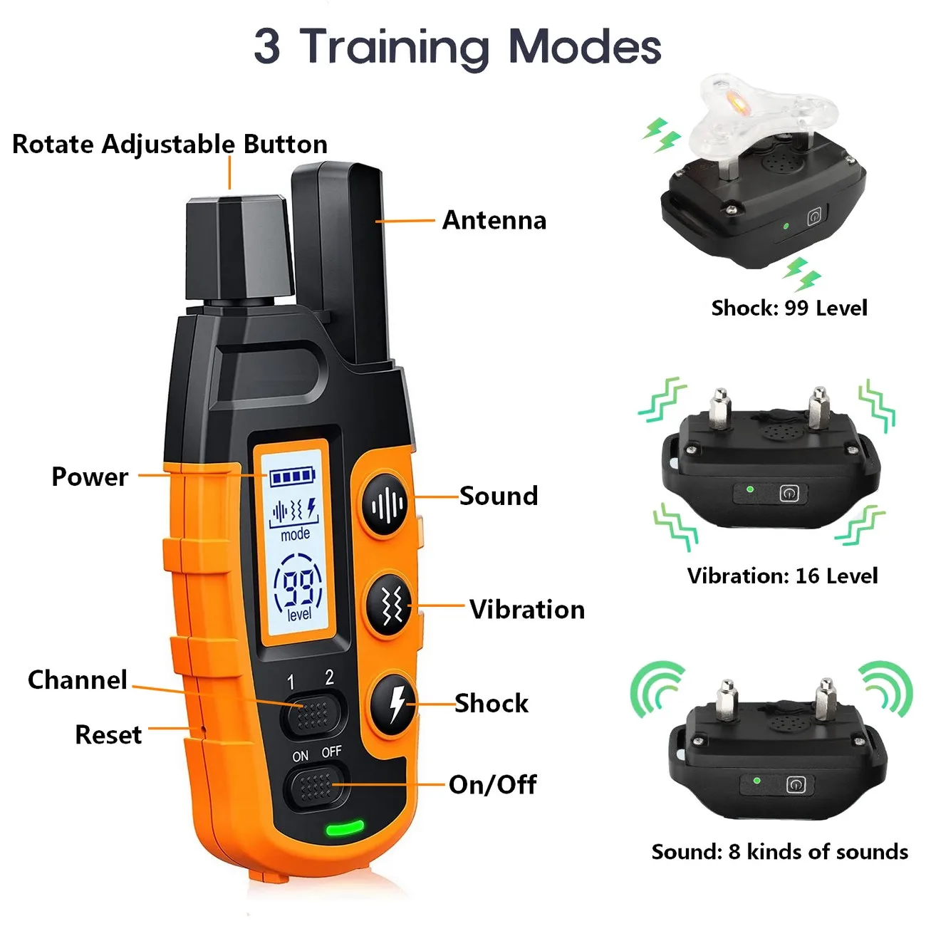 Collar de entrenamiento para perros de 3300 pies con control remoto, recargable, resistente al agua, con pitido, vibración, choque, entrenamiento de mascotas de alta calidad