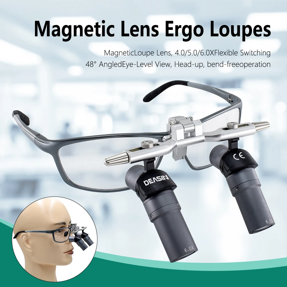 Lupas Dentales Ergonómicas ASLL203 con Certificación CE, Aumento 4X 5X 6X, 48 °   Distancia de Trabajo Ajustable de 350-450 mm, Instrumento Quirúrgico Dental M