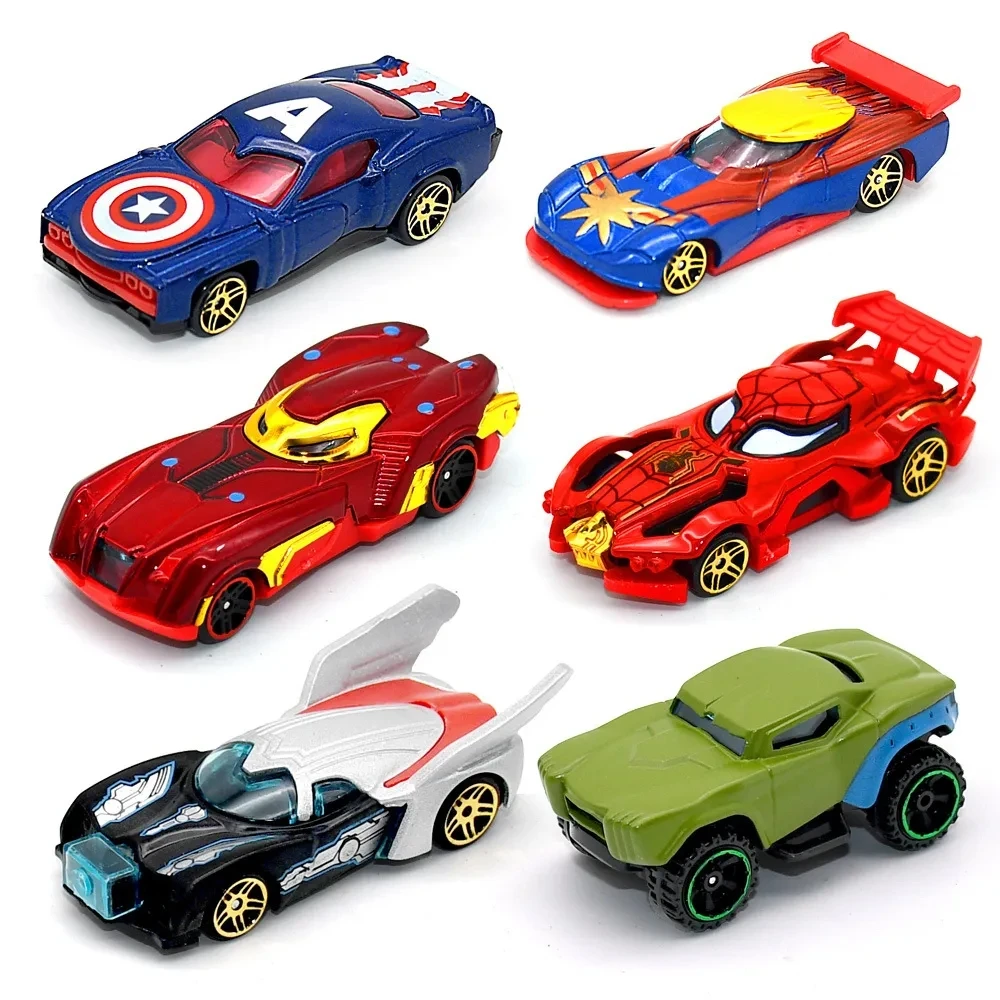 Coche de juguete de aleación para niños, modelo de simulación de superhéroe, mini coche de juguete de metal fundido a presión, vehículo de juego para niños con temática de superhéroes.