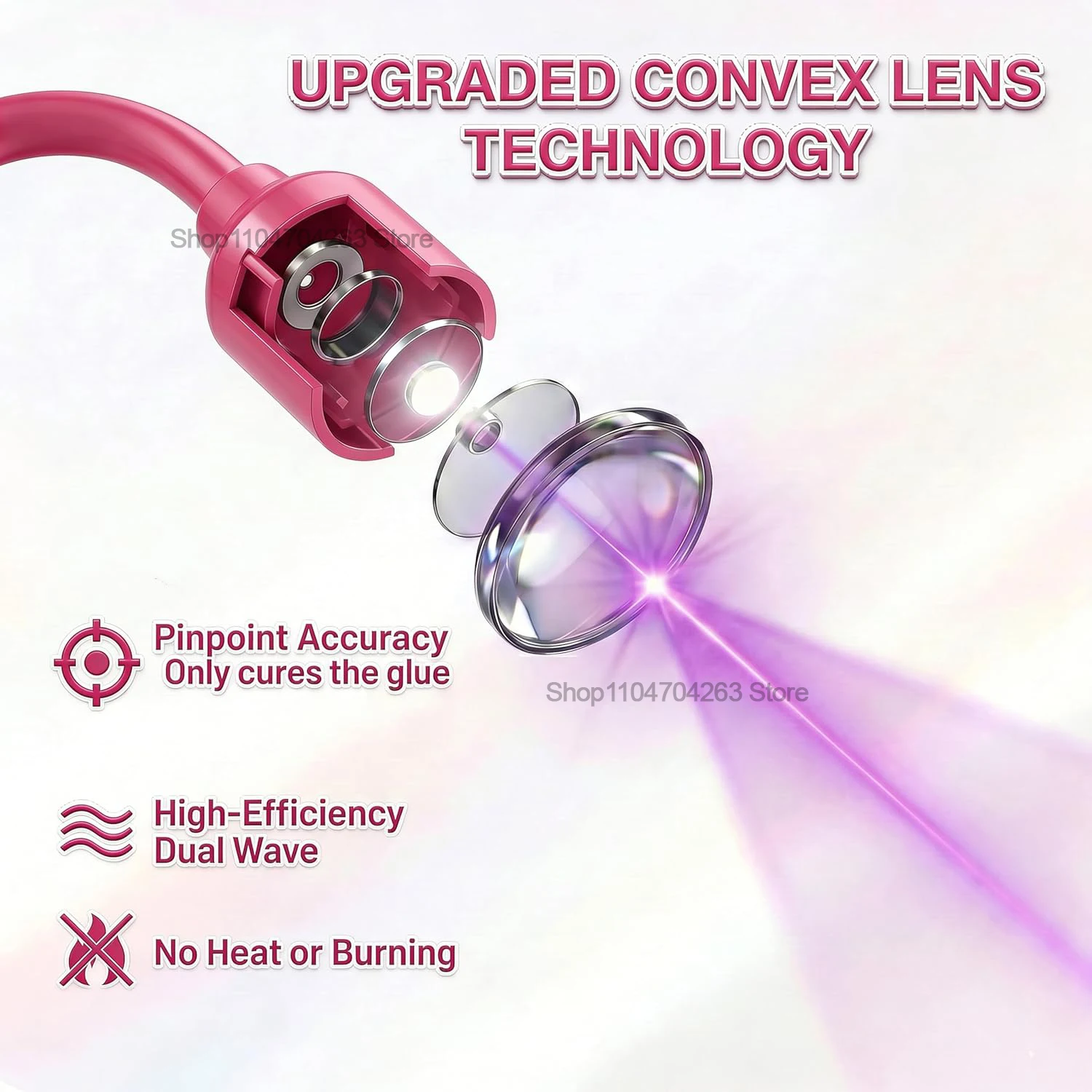 Mini Lámpara UV para Pestañas 180 °   Accesorio de Rotación para Pinzas, Lámpara LED de Curado Rápido 2s para Extensión de Pestañas, Luz UV LED para Pinzas de Pestañas