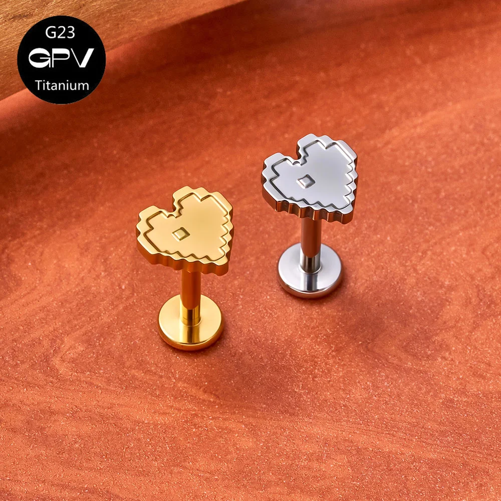 Pendientes de Titanio G23 F136 Estilo Pixel, Pequeños Pendientes de Cartílago en Forma de Corazón para Hombres y Mujeres, Joyería para Piercing