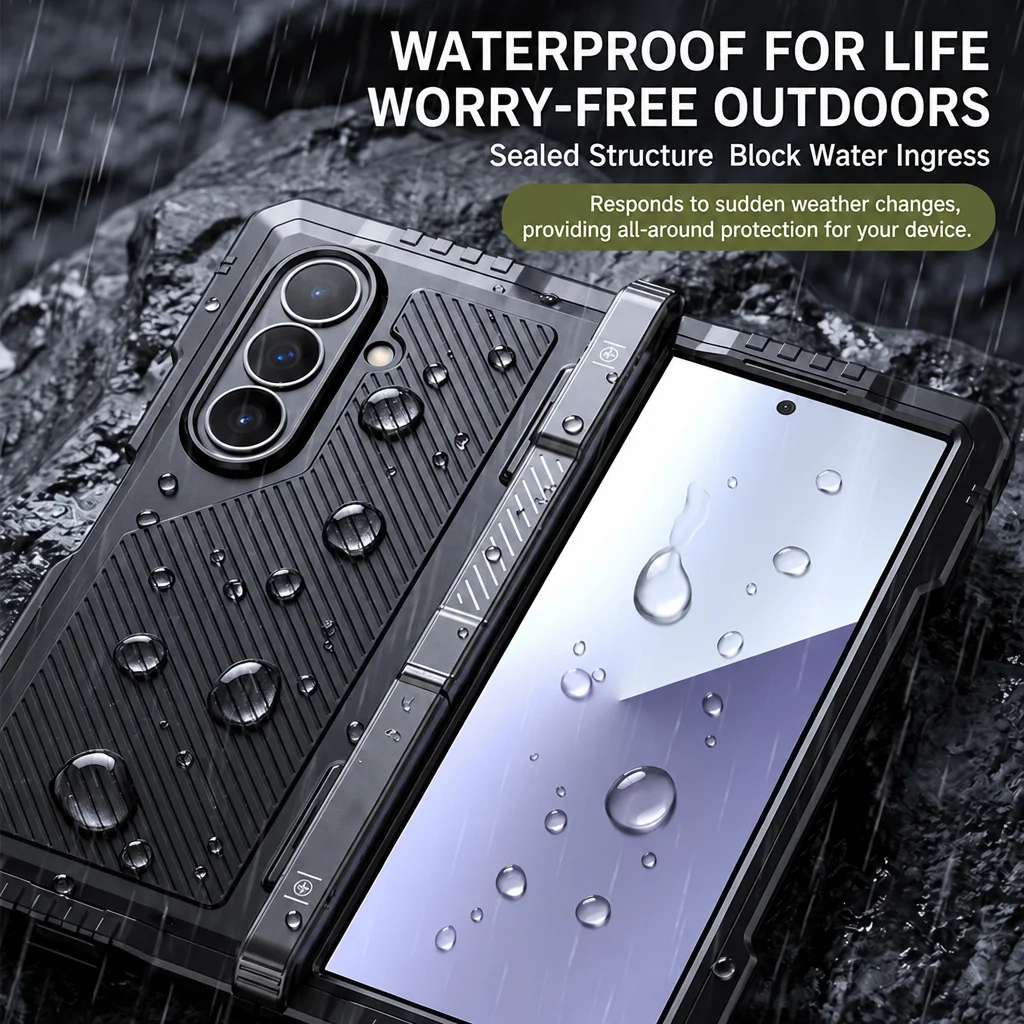 Funda de teléfono metálica plegable Tri-Proof para Galaxy Fold8 Ultra, Z-Fold6/7, 360 °   Protección Total de Grado Táctico a Prueba de Golpes y Polvo