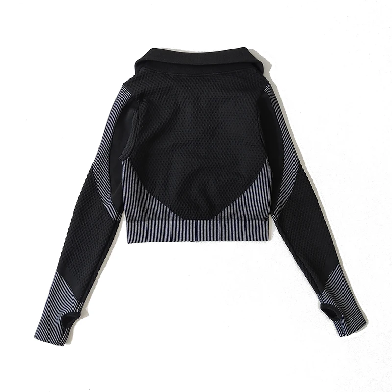 Traje de Yoga de punto sin costuras para mujer, Leggings, Top corto de manga larga con cremallera, ropa deportiva para gimnasio, 2/3 piezas