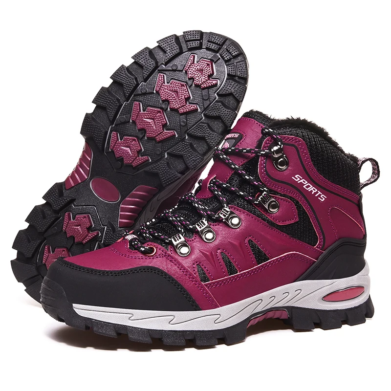Botas de Senderismo de Gran Tamaño para Hombre y Mujer, Antideslizantes, con Cordones, para Escalada, Invierno, Negras, Cálidas, con Forro de Piel, Talla 42, Calzado de Trekking y Senderismo