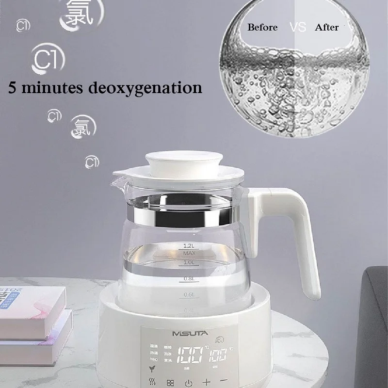 Hervidor de vidrio con regulador de leche inteligente de temperatura constante de 1200ml, hervidor eléctrico de leche en polvo para bebé, calentador de leche multifuncional de 220V