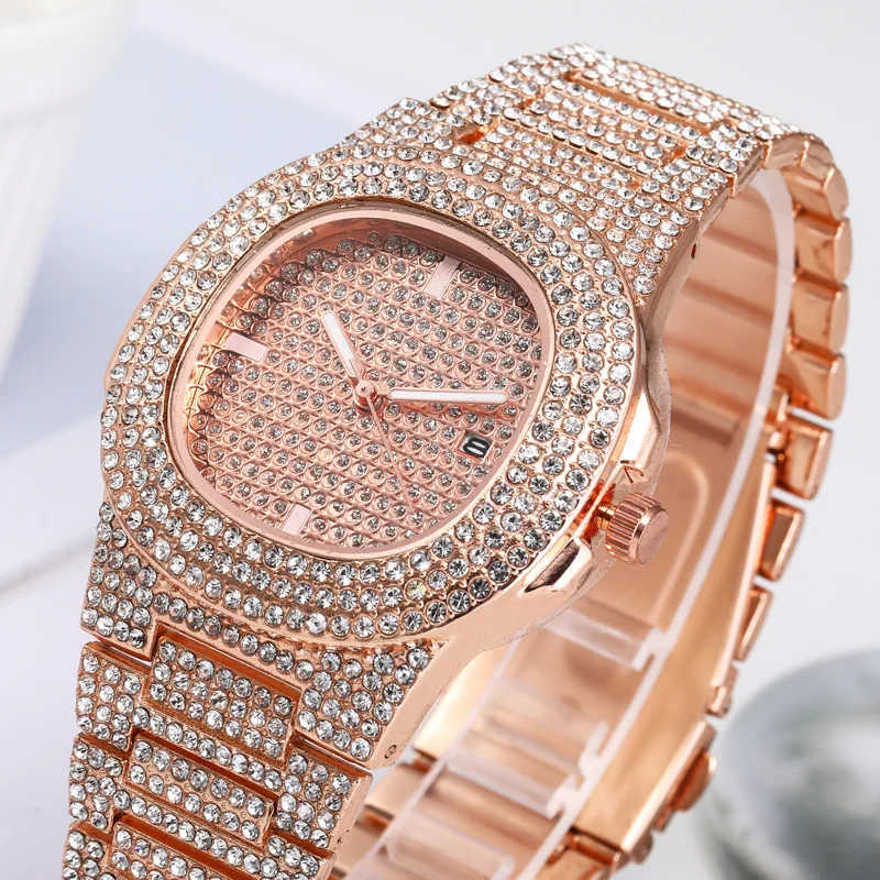 Reloj de cuarzo cuadrado para mujer, cronógrafo de pulsera de lujo, Color dorado y plateado, estilo Hip Hop, regalo para novio, novedad de 2022