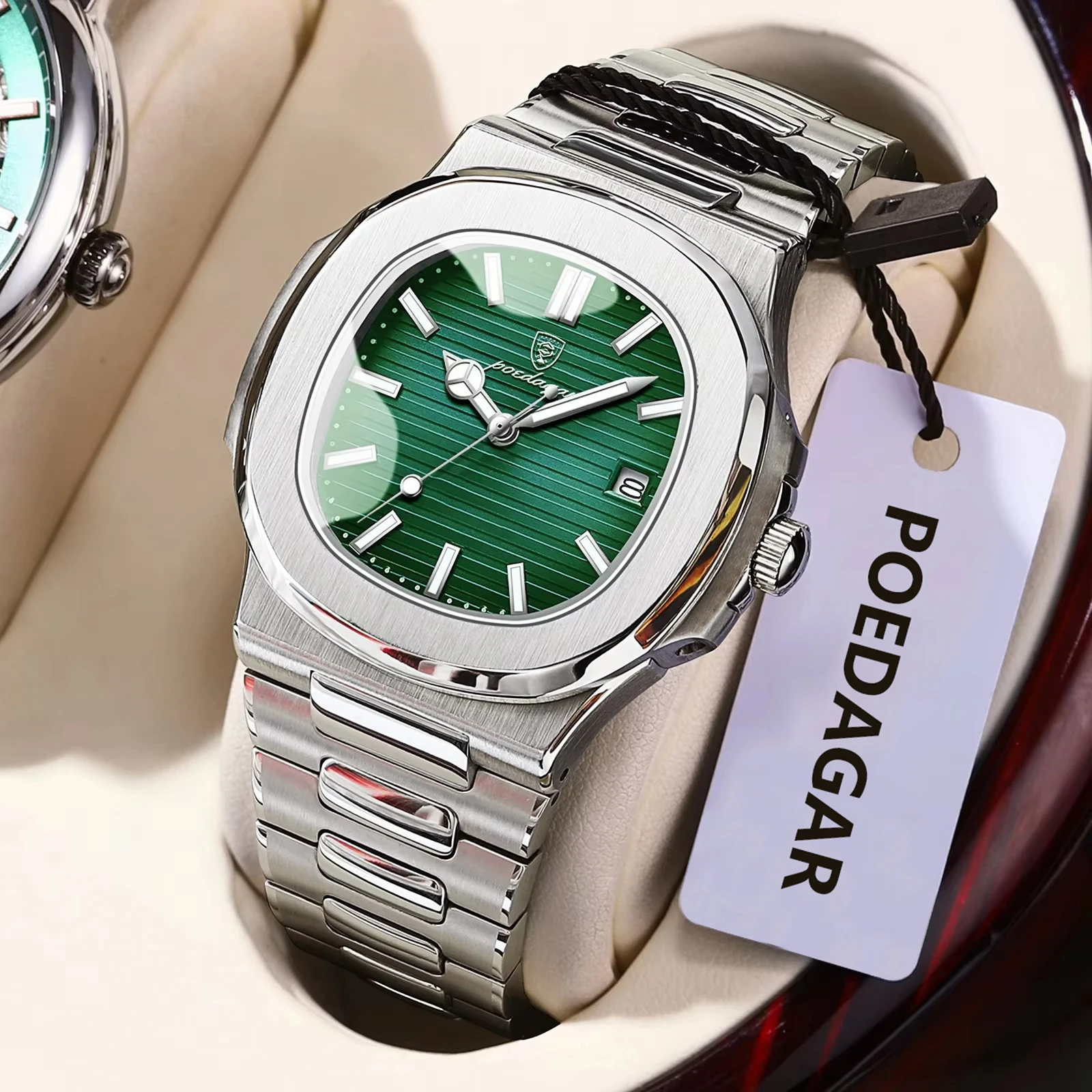 Reloj de pulsera POEDAGAR Original cuadrado para hombre con fecha resistente al agua reloj luminoso de acero inoxidable para hombre relojes de cuarzo de negocios a la moda para hombre