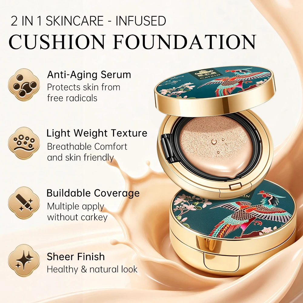 CATKIN BB Cream Air Cushion Foundation Corrector de cobertura natural contra la humedad + Recambio gratis Mediano/Ligero 0,46 onzas