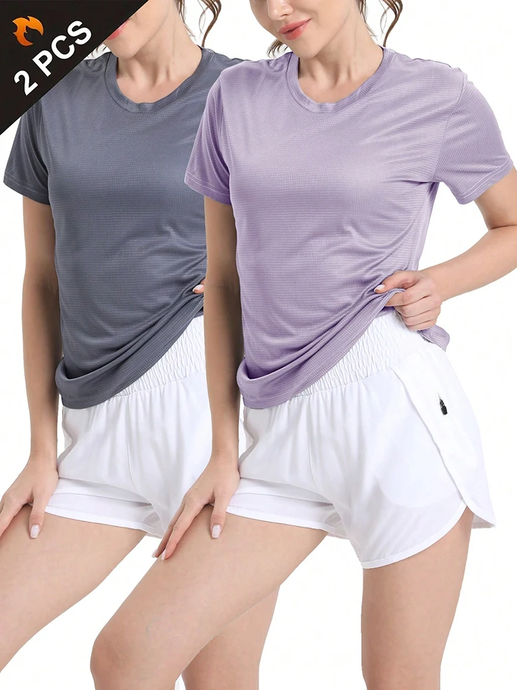 Camiseta deportiva ultraligera de secado rápido para mujer, Top ligero transpirable para entrenamiento físico, entrenamiento, correr y gimnasio, 2 uds.