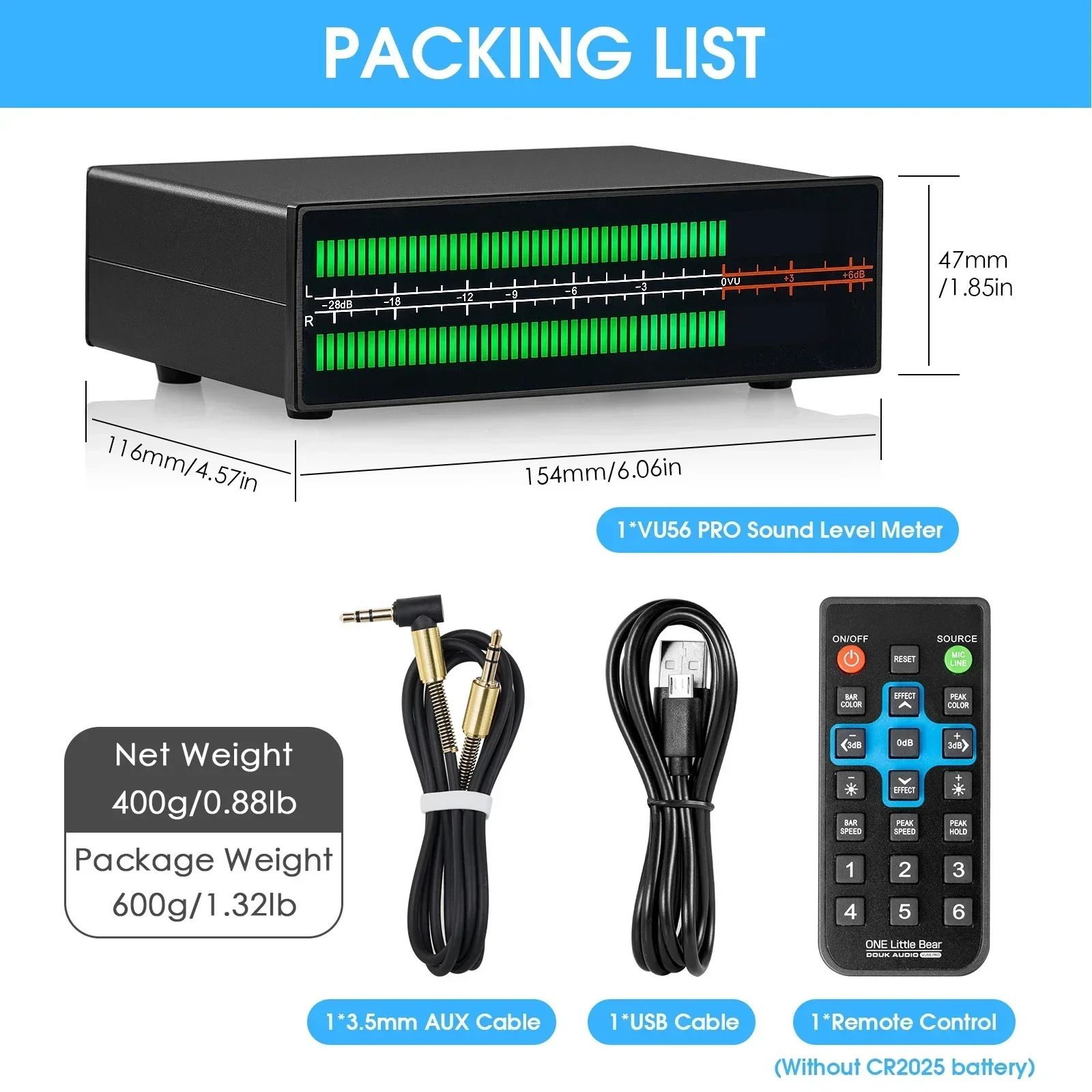 Douk Audio-medidor de nivel de sonido LED de doble canal, micrófono + línea, visualización de espectro de música, divisor de Audio estéreo, adaptador RCA de 3,5mm