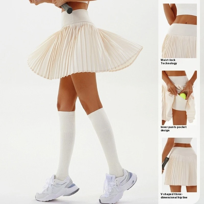 Falda plisada de tenis de cintura alta para mujer con forro interior cintura alta diseño de doble capa deporte Sexy Fitness pantalones cortos de Yoga baile