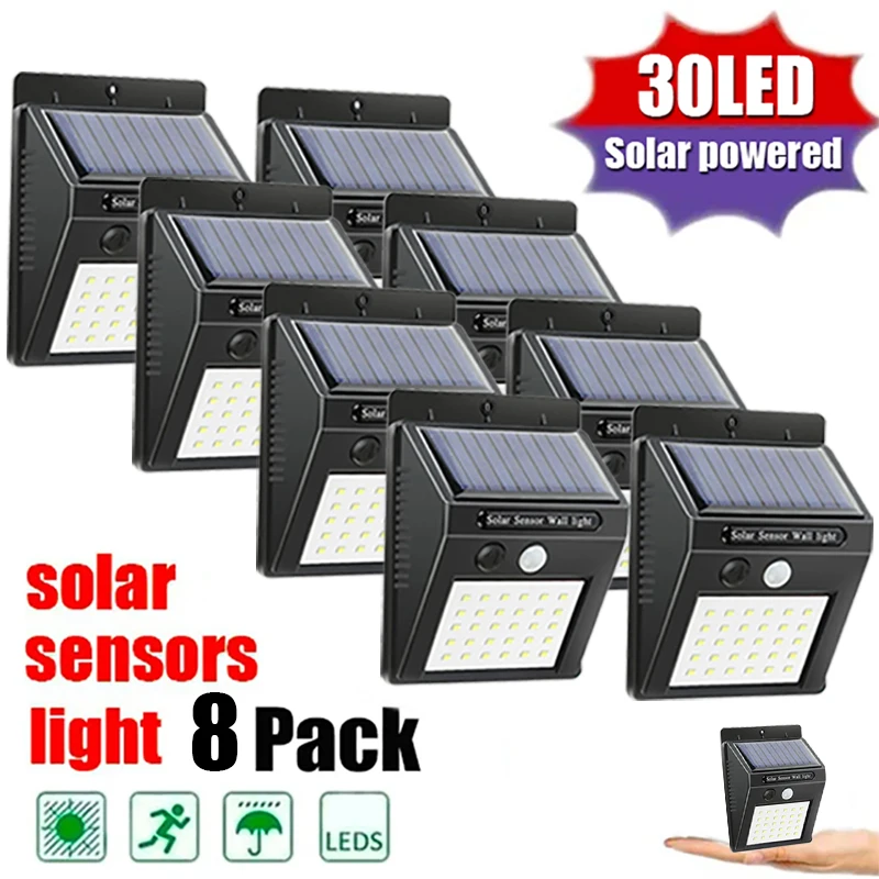 Luz Solar LED con Sensor de movimiento PIR, luz de pared para exteriores, impermeable, alimentada por energía Solar, farola, decoración de jardín, 6/30