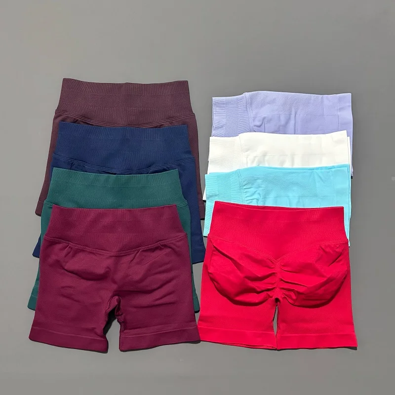 Pantalones cortos de gimnasio para mujer, pantalones cortos deportivos para motociclista, pantalones cortos de Yoga ajustados de cintura alta y cintura, mallas sin costuras para entrenamiento