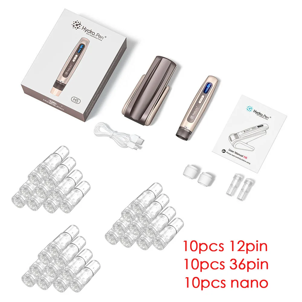 H5 Hydra Pen Derma Microneedle Pen 4-Pole EMS Microcurrent Mesotherapy - Con 30 Agujas Automáticas para Suero de Regalo