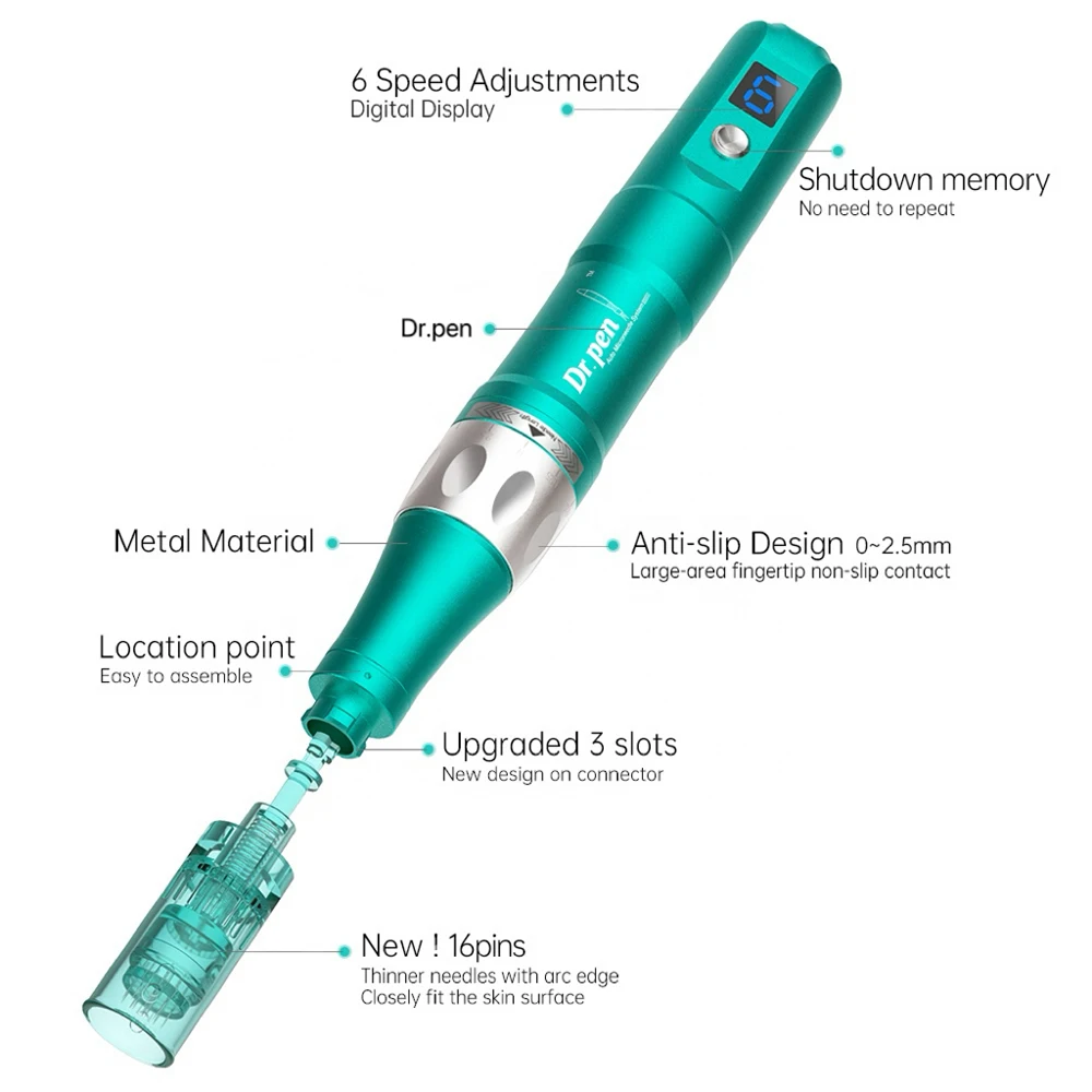 Dr.Pen A6S Original, con Cable o Inalámbrico, 2 Modelos, Derma Pen con Microagujas, Longitud de la Aguja 0.25 MM
