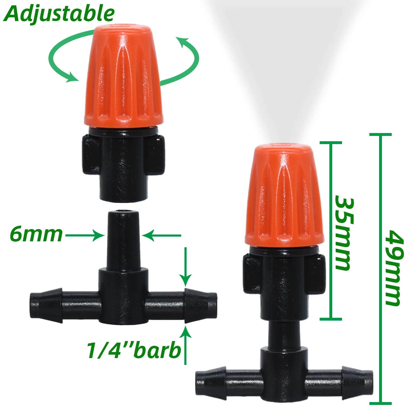 KESLA 25 uds riego por goteo boquilla de nebulización de plástico ajustable 4/7mm conector en T rociador de riego boquilla de enfriamiento invernadero