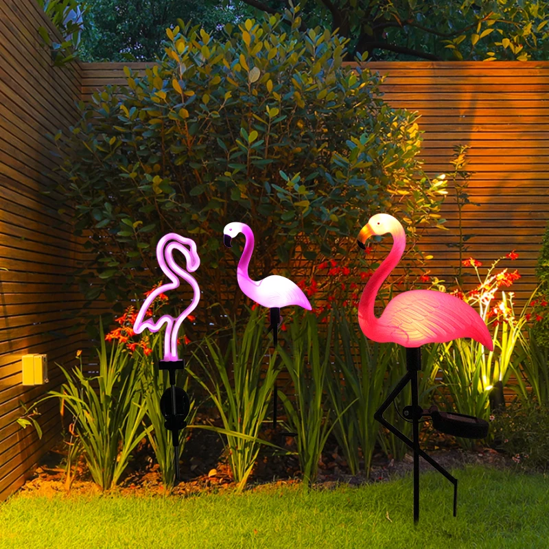Luz Solar de flamenco, lámpara LED para Patio exterior, luz de jardín, luz de estaca impermeable, decoración de camino, linterna Solar para suelo de Patio