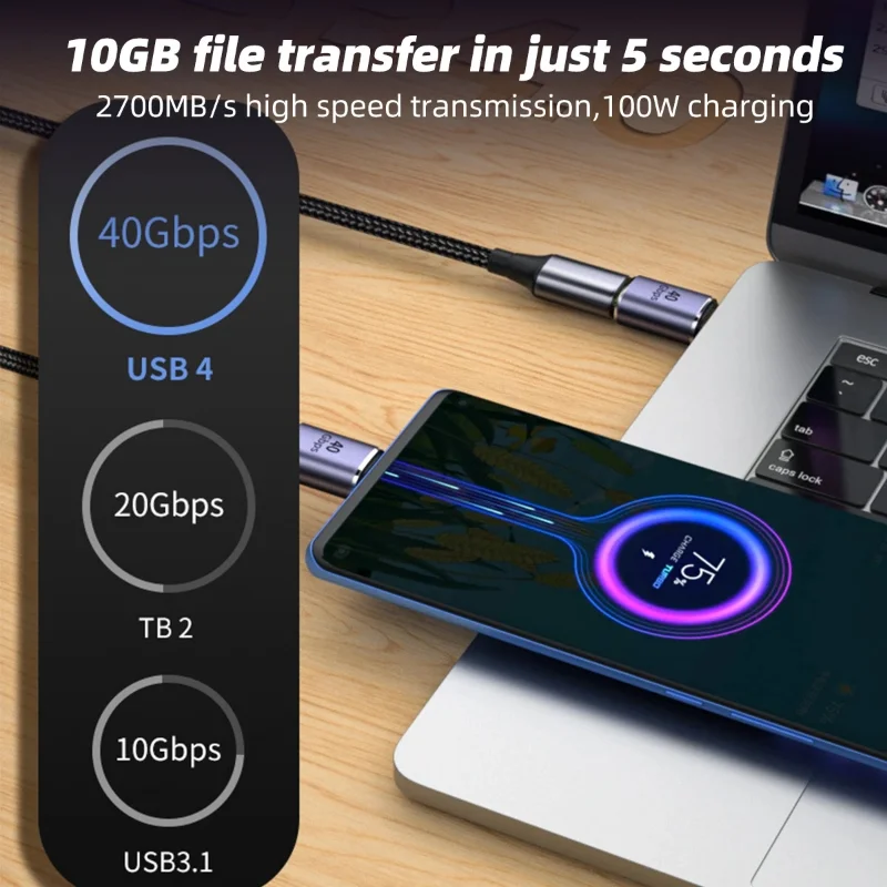 Adaptador de Metal USB 100 tipo C, convertidor de carga de USB-C para teléfono, Macbook Air Pro y portátil, transferencia rápida de datos, OTG, 40gbps, 4,0 W