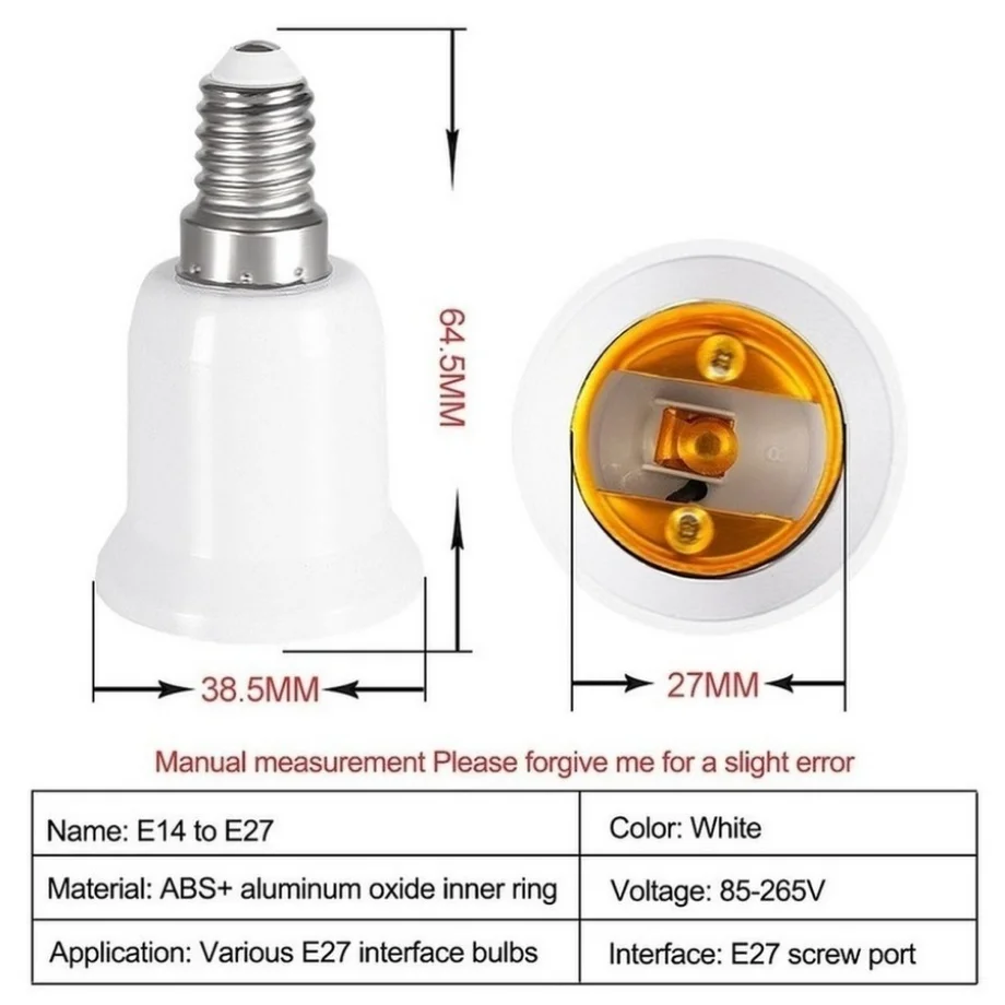 Adaptador VzzUoo E14 a E27, enchufe de conversión, convertidor de plástico ignífugo, Material de alta calidad, adaptador de bombilla, portalámparas