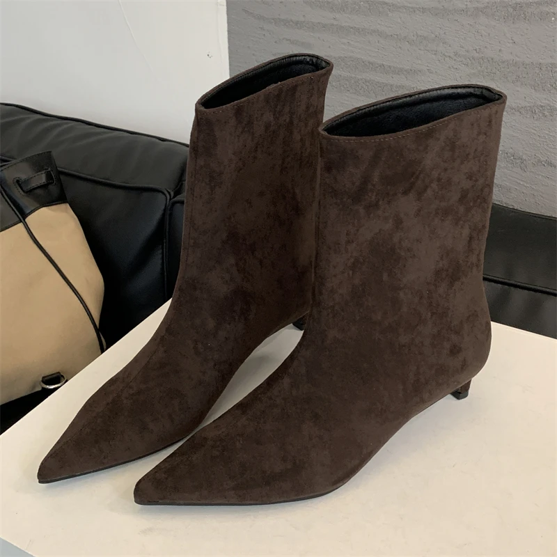 Otoño Invierno Vintage puntiagudos botines De Mujer diseñador fino Zapatos De tacón bajo Botas cortas modernas Zapatos De Mujer