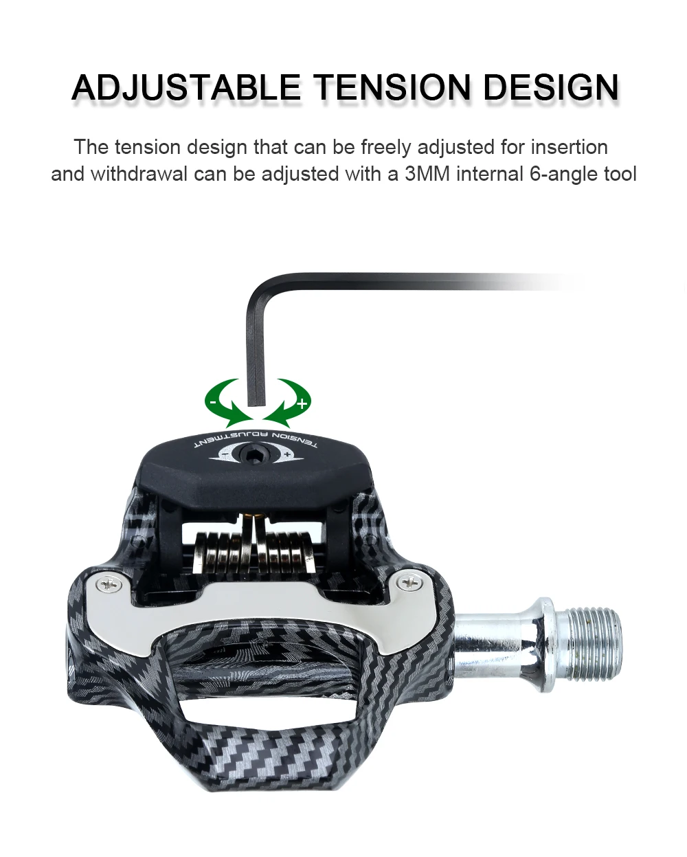 Pedal de Bicicleta de Carreras RACEWORK Ultraligero de Fibra de Carbono Texturizada, Apto para Pedales de Bicicleta Profesionales con Autobloqueo SPD/Keo