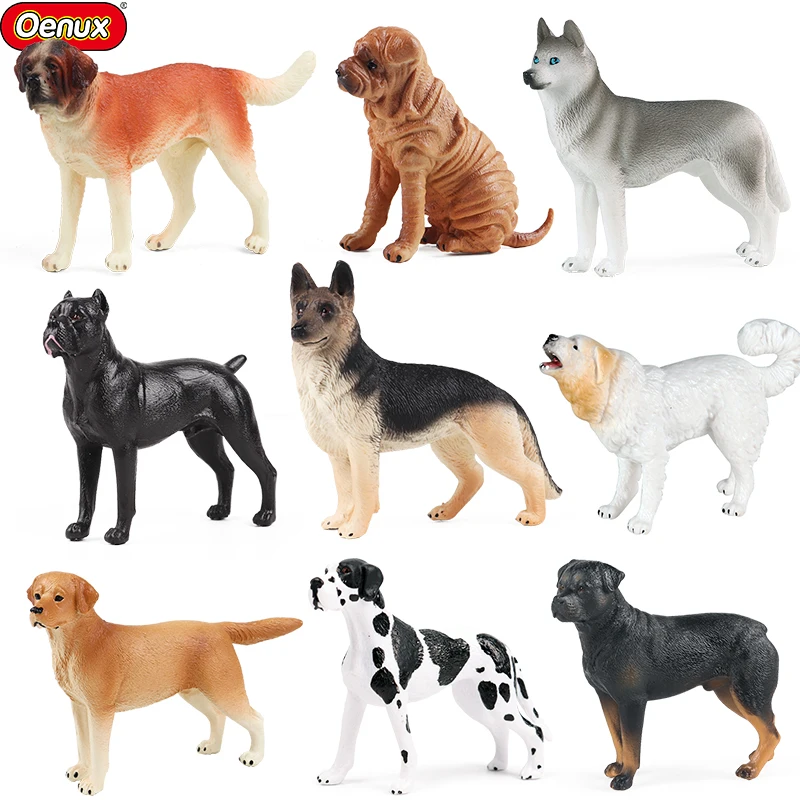 Oenux perro animales modelo Husky pastor alemán Rottweiler San Bernard figura de acción cachorro figuras PVC colección juguete chico regalo