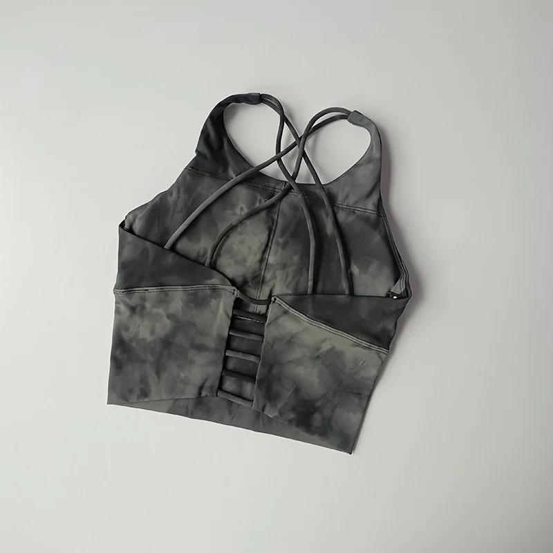 Ropa interior deportiva tie-dye para mujer, a prueba de golpes, amortiguadora, chaleco deportivo con espalda estilizada, sujetador con efecto push-up, traje de fitness, traje de yoga.