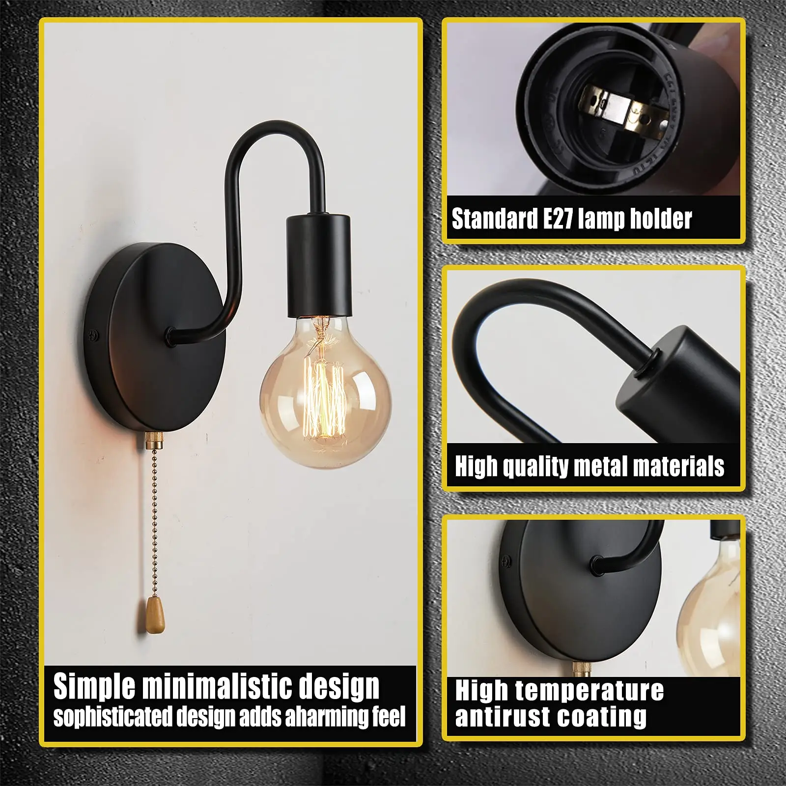 Lámpara de pared Industrial nórdica, hierro negro E27, iluminación interior, mesita de noche, baño, dormitorio, candelabro, accesorio de iluminación de pared Decoración