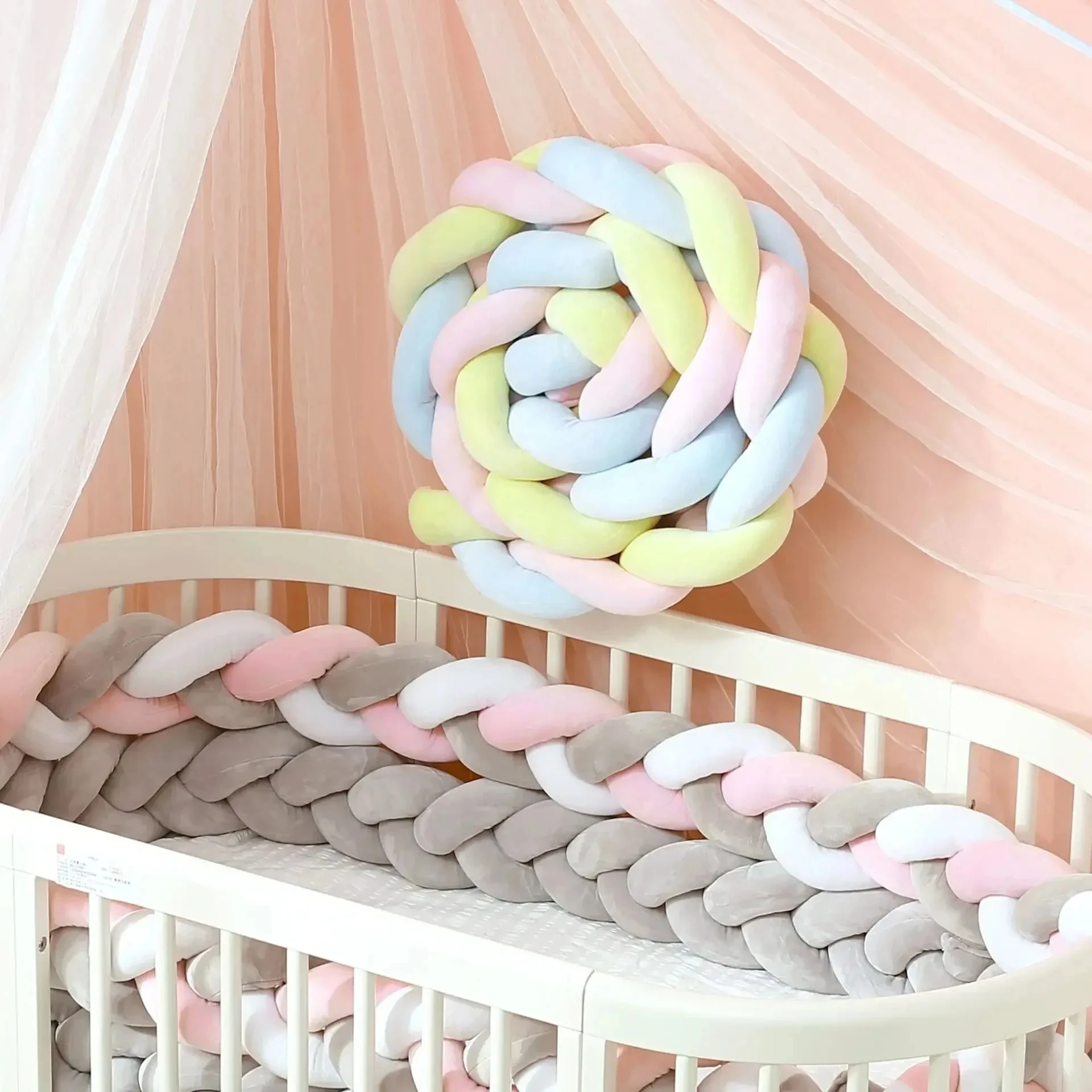 Protector de cuna de bebé de 1M/2M/3M/4M, cojín con nudo trenzado para niños pequeños, 3 partes, parachoques para cama de bebé en la cuna para recién nacidos