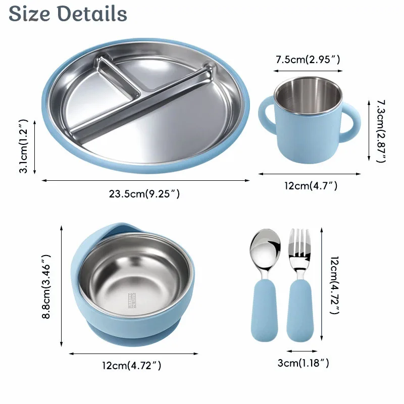 Juego de Alimentación para Bebé de Acero Inoxidable con Plato de Silicona Personalizado con Nombre, Tazón, Cuchara, Tenedor, Vaso, Regalo Creativo para Niños, Libre de BPA