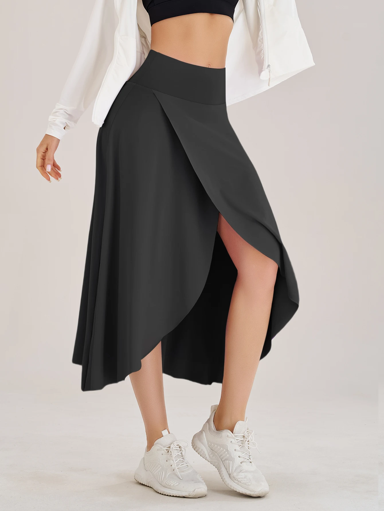Falda pantalón de tenis para mujer, pantalones cortos con bolsillos laterales y apertura en la cintura, vestido largo, ropa deportiva para Fitness, entrenamiento