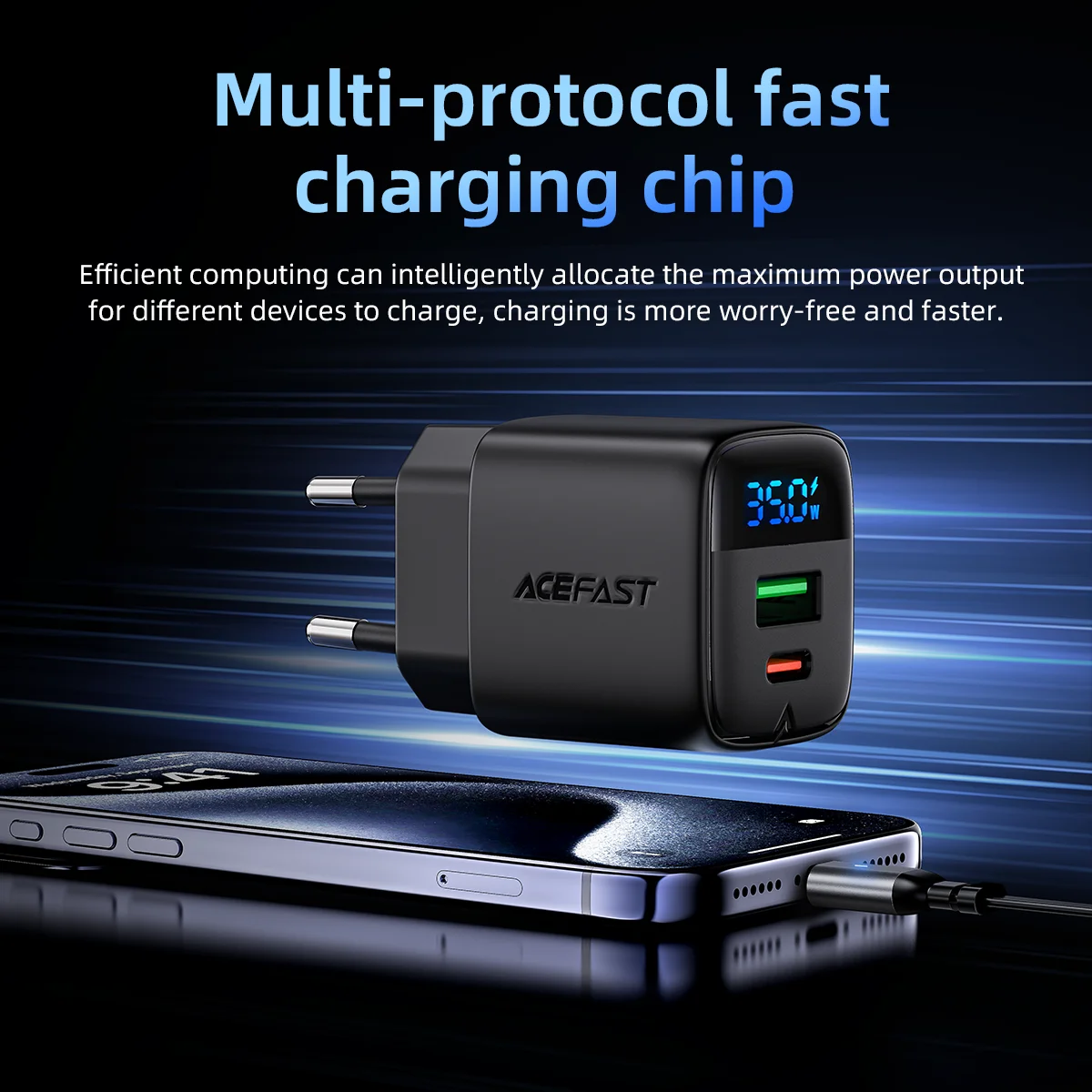 Cargador de teléfono USB C de carga rápida ACEFAST GaN de 35 W para Samsung S25 S24, adaptador de pared con carga rápida PD QC y pantalla digital LED.