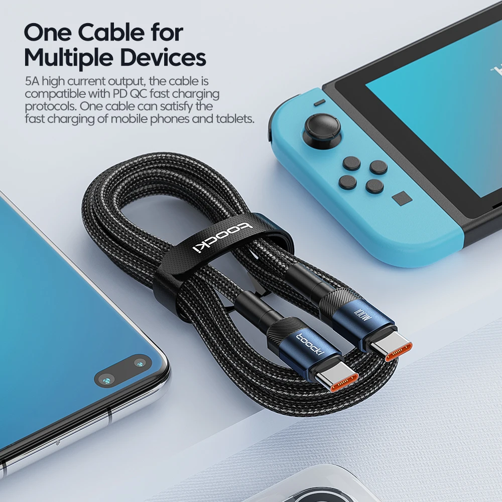 Toocki 100W tipo C a USB C Cable PD carga rápida USB C cargador de teléfono móvil Cable de datos para Huawei Xiaomi Samsung Laptop Tablet