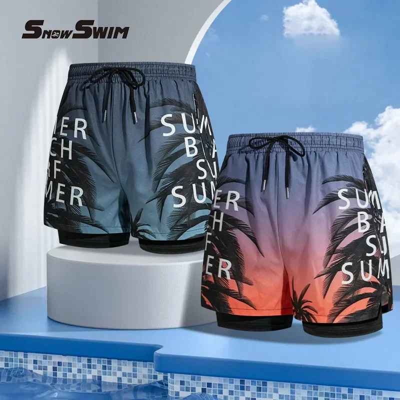 Nuevo Bañadores para hombre, pantalones cortos de baño de doble capa, antivergüenza, forrados con pantalones de playa profesionales, equipo de natación para adultos