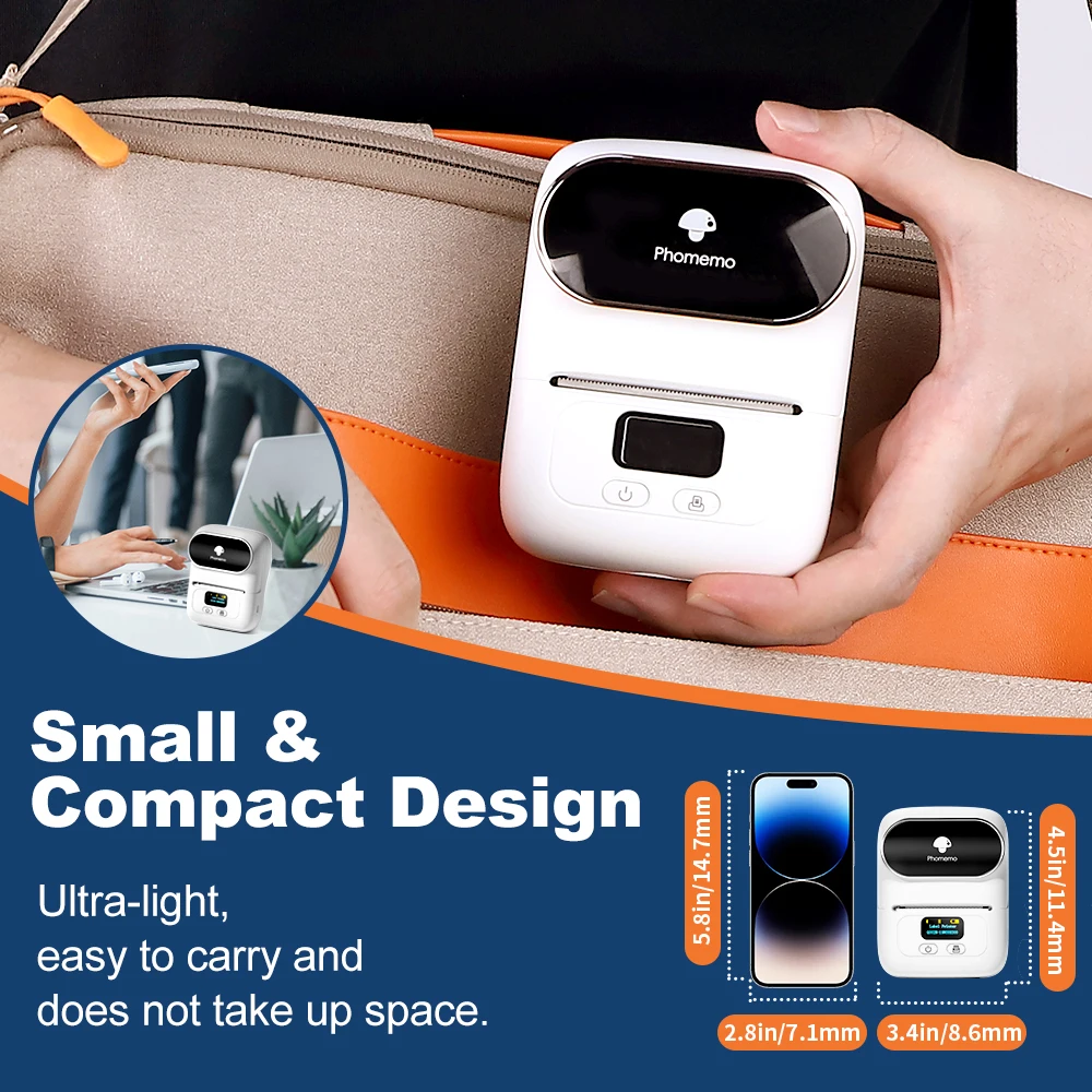 Impresora de etiquetas Phomemo M110 Label Maker Impresora de etiquetas de código de barras para dirección, código de barras, ropa, foto, logotipo, joyería, venta al por menor, negocios