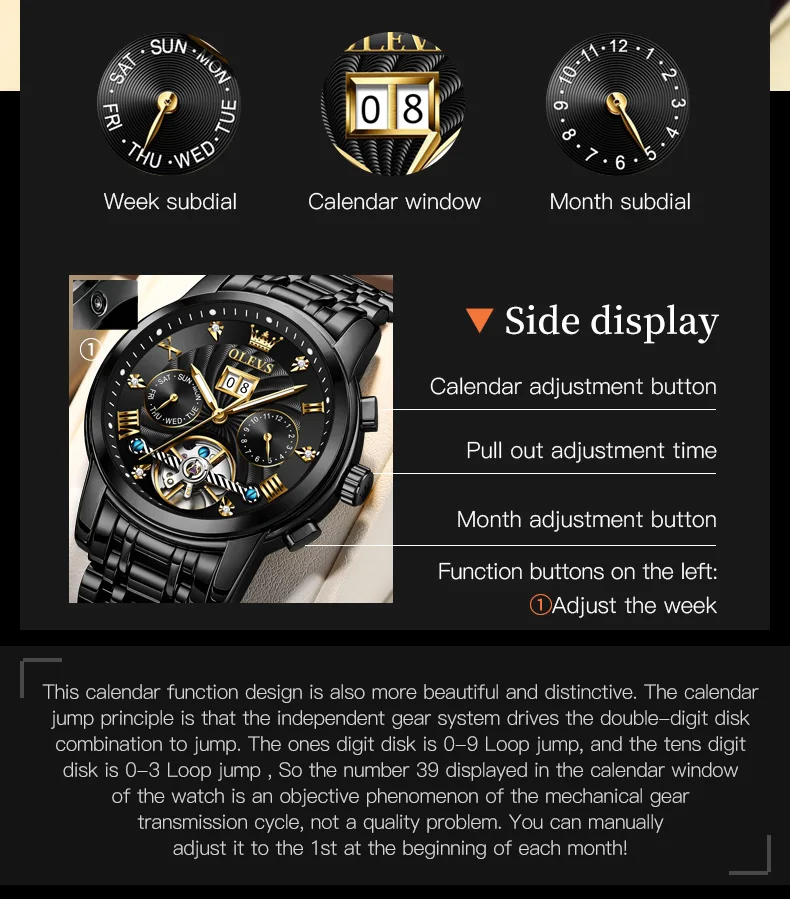 OLEVS Relojes clásicos para hombre Tourbillon Reloj multifunción completamente automático para hombre Relojes de pulsera masculinos de alta gama