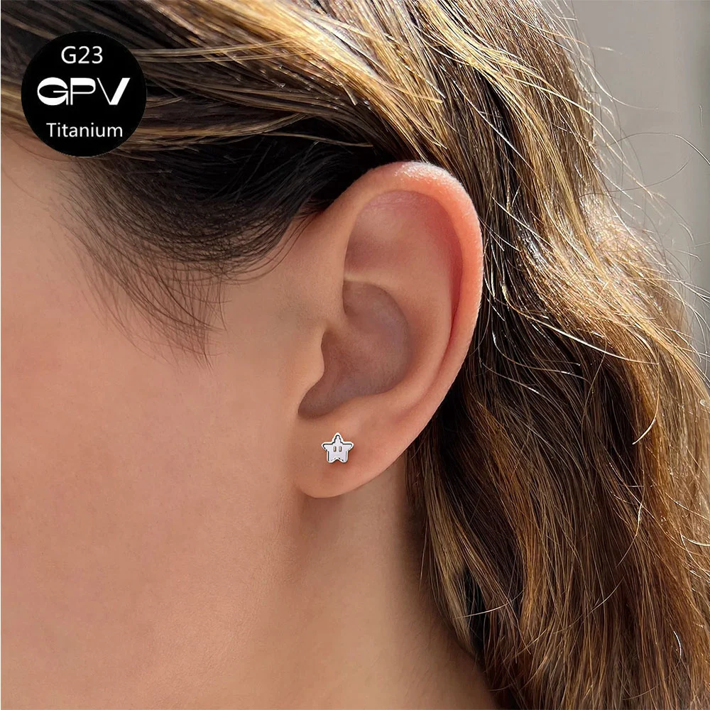 Pendientes de Titanio G23 F136 Estilo Pixel, Pequeños Pendientes de Cartílago en Forma de Corazón para Hombres y Mujeres, Joyería para Piercing